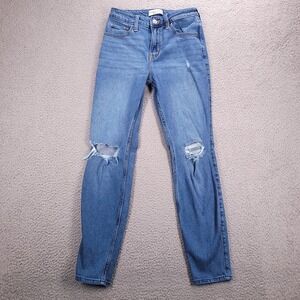 ABERCROMBIE Jeans Size 25/0 The Skinny High Rise Torn‎ Knee Stretch Denim
